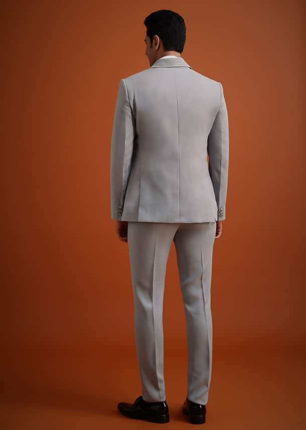 Silver Grey Cutdana Work Tuxedo And Pant Set Silver Grey Cutdana Work Tuxedo And Pant Set