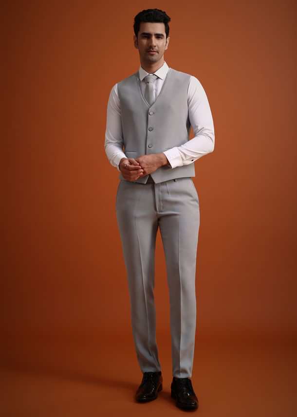 Silver Grey Cutdana Work Tuxedo And Pant Set Silver Grey Cutdana Work Tuxedo And Pant Set