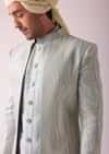 Silver Grey Embroidered Indowestern In Dupion Silk