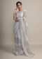 Silver Grey Saree In Net Embellished With Kundan In A Fancy Striped Design Online - Kalki Fashion