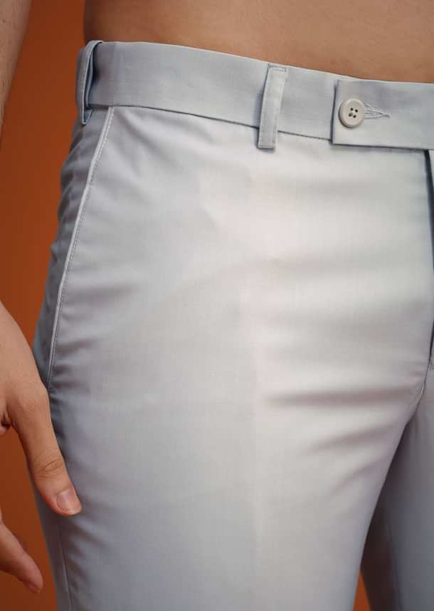 Silver Grey Polyester Jodhpuri Set With Pocket Square