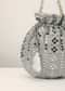 Silver Grey Potli In Satin With Hand Embroidery Detailing Using Mirror And Zardosi In Geometric Design