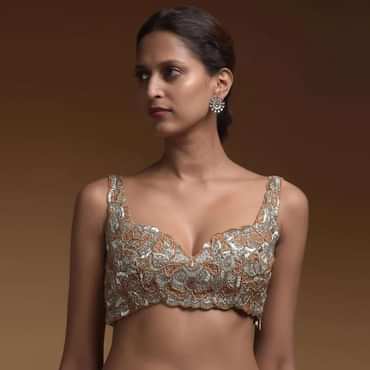 Silver Heavily Hand Embellished Crop Top With Cut Dana And Salli Work