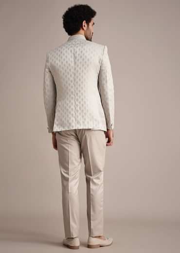 Silver Jodhpuri Suit With Mandarin Collar