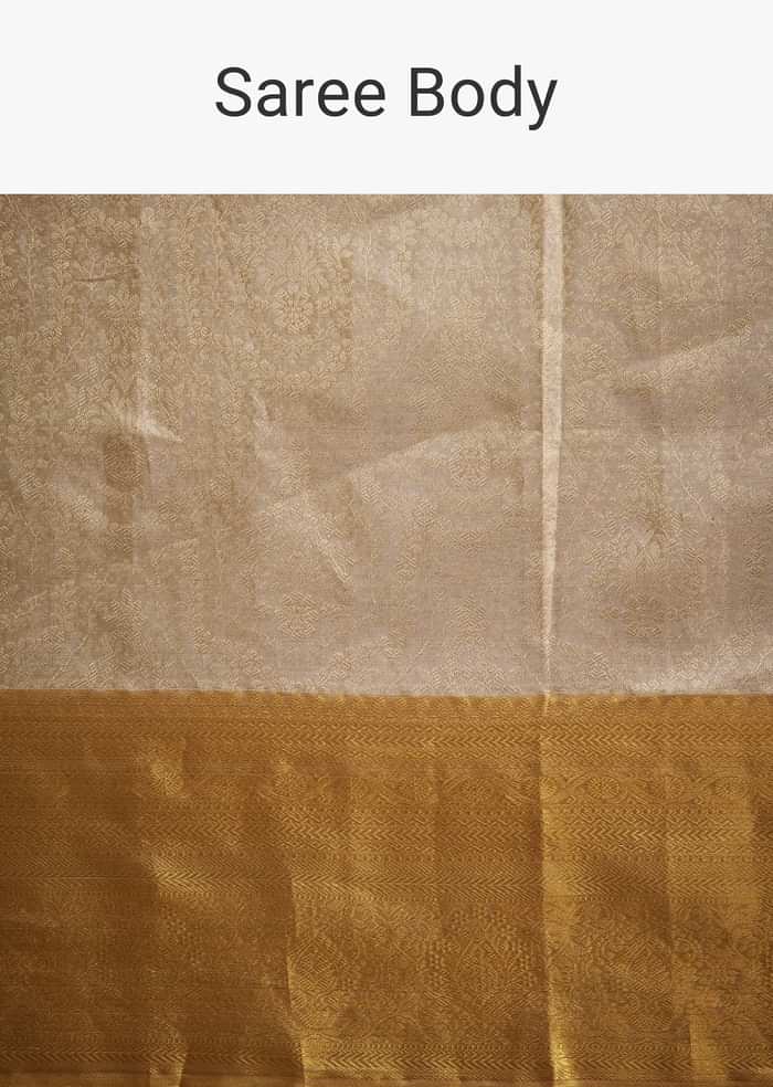 Silver Kanjivaram Silk Saree With Gold Contrast Border And Pallu