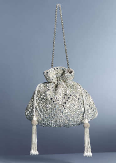 Silver Mirror Work Potli