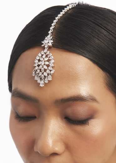 Silver Mix Metal Zircon Studded Maang Tikka