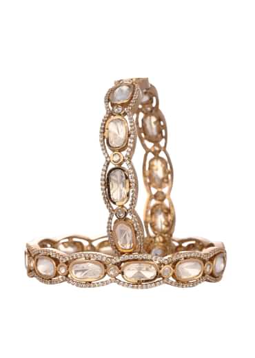 Silver Mixed Metal Bangles In Kundan Polki