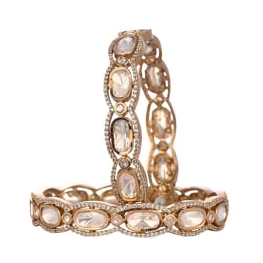 Silver Mixed Metal Bangles In Kundan Polki