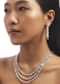 Silver Multi Layered Zircon Necklace And Drop Earrings Set