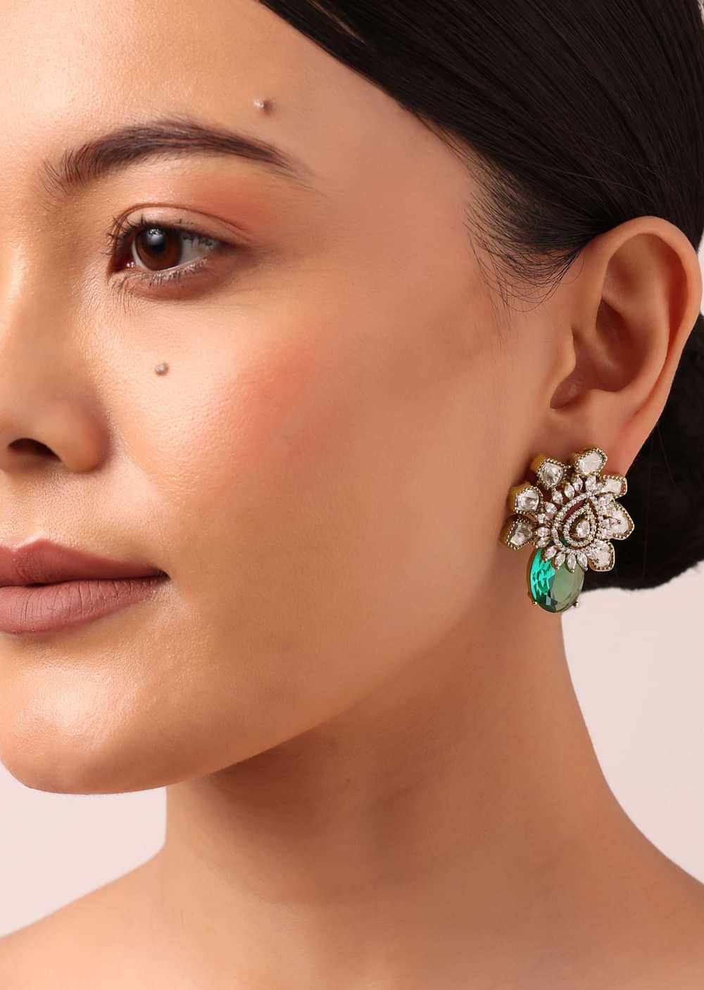 Silver Multicolor Oversized Kundan Floral Studs