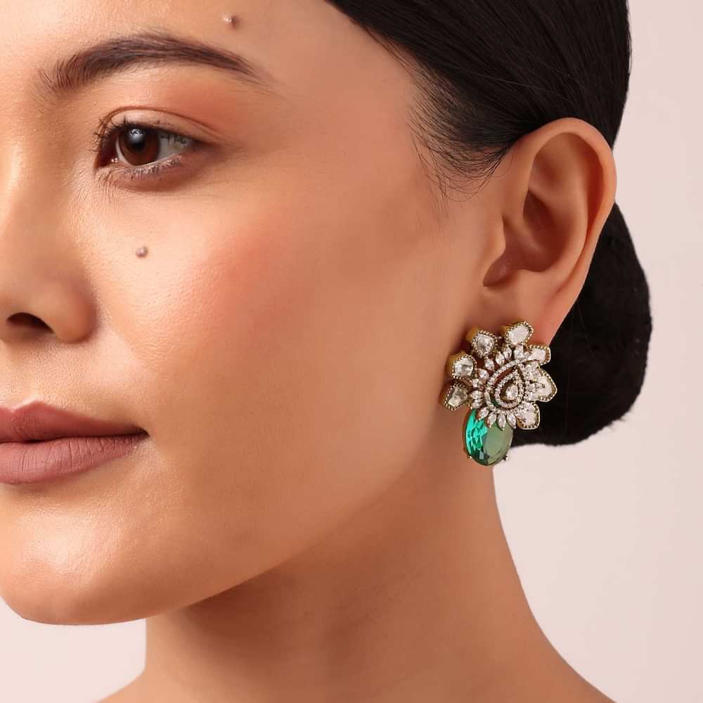 Silver Multicolor Oversized Kundan Floral Studs
