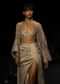 Silver Platinum Tissue Hand Embroidered Jacket And Draped Skirt Suit