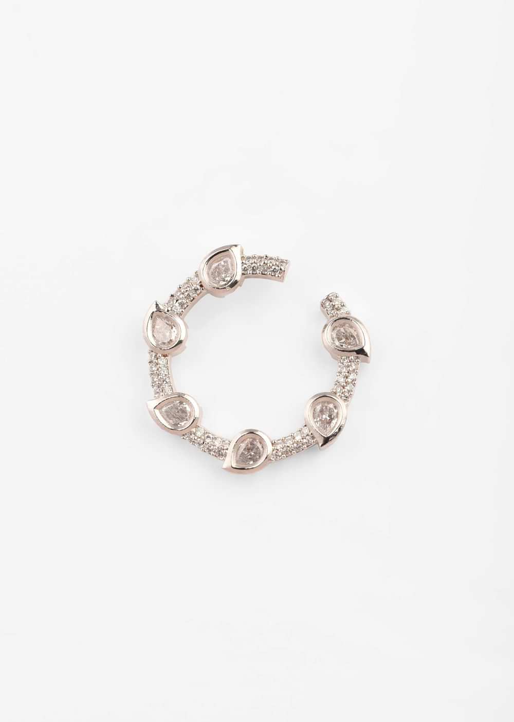 Silver Stud Earrings In Open Circle Design With Stone Work