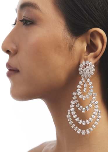 Silver Studded Chandelier Earrings