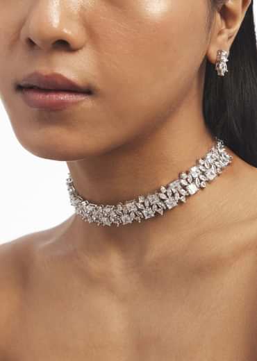 Silver Studded Choker Set