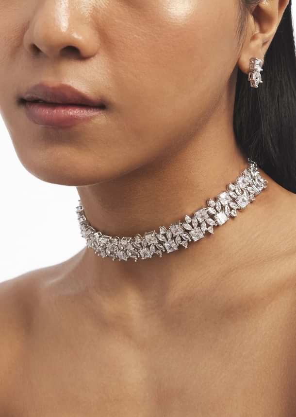 Silver Studded Choker Set