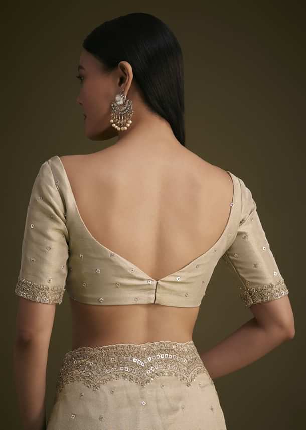 Silver Tissue Saree With Embroidered Border Silver Tissue Saree With Embroidered Border