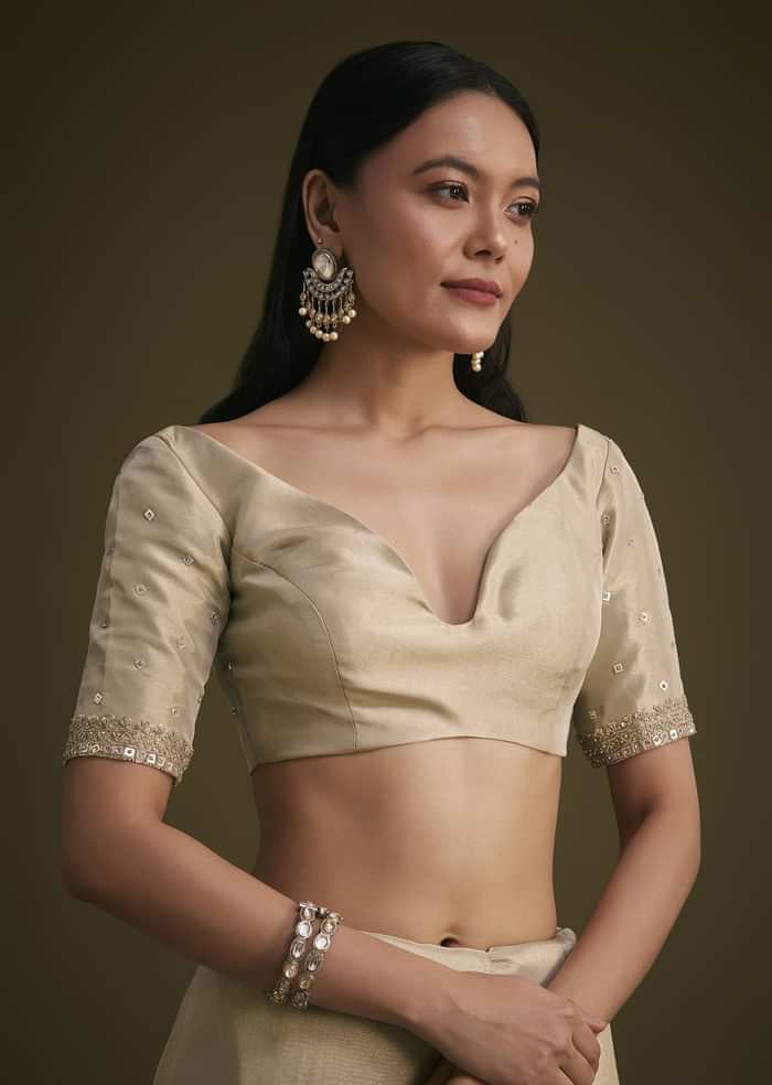 Silver Tissue Saree With Embroidered Border