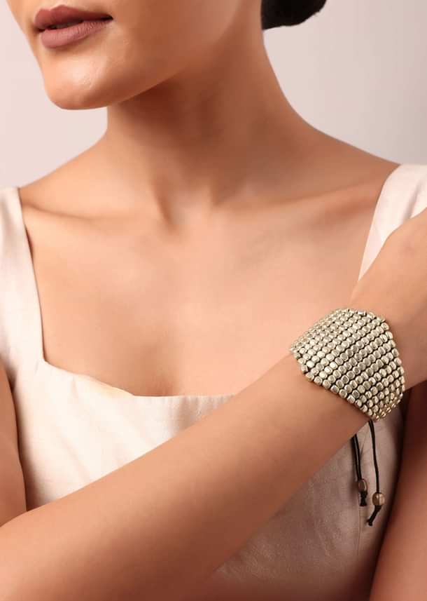Silver Tone Bangle With Kundan Stones Silver Tone Bangle With Kundan Stones