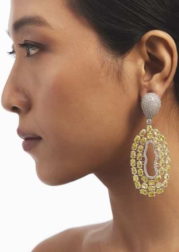 Silver Yellow Zircon Statement Earrings
