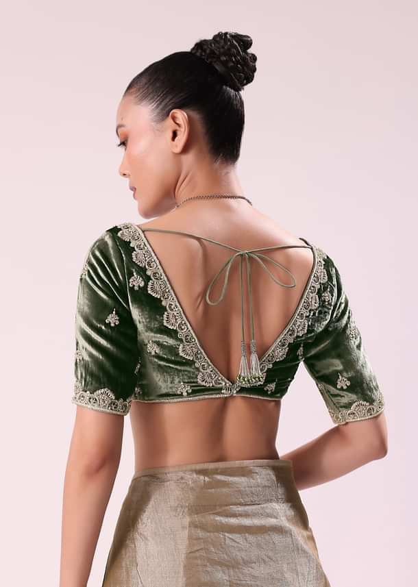 Silver Zari Tissue Saree With Embroidered Emerald Green Stitched Blouse