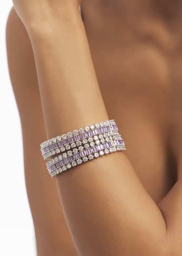 Silver Zircon Bangles Set With Lavender Accents