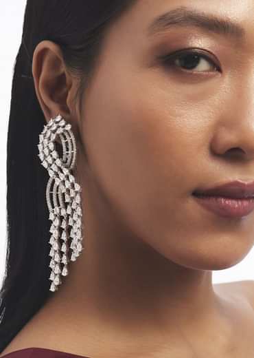 Silver Zircon Cascading Fringe Drop Earrings