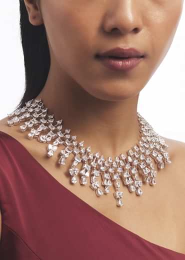 Silver Zircon Cascading Necklace Set