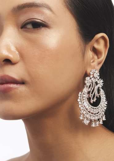 Silver Zircon Embellished Chandbali Earrings