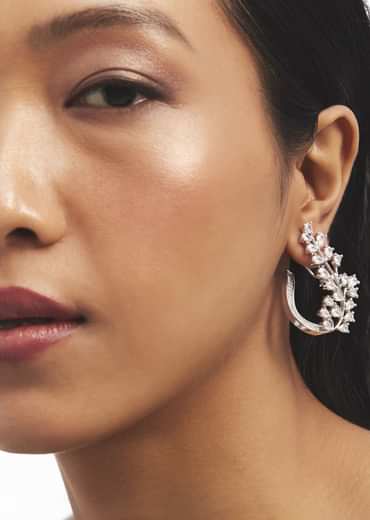 Silver Zircon Floral Hoop Earrings