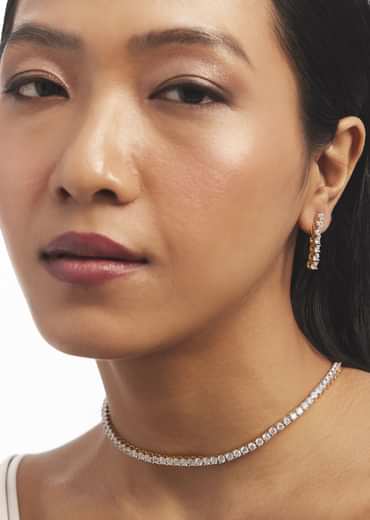 Silver Zircon Stone Short Necklace Set