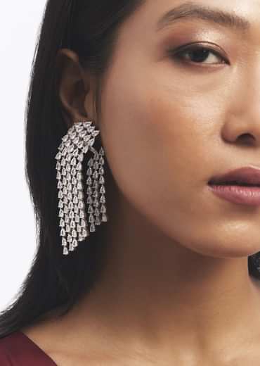 Silver Zircon Studded Cascading Earrings