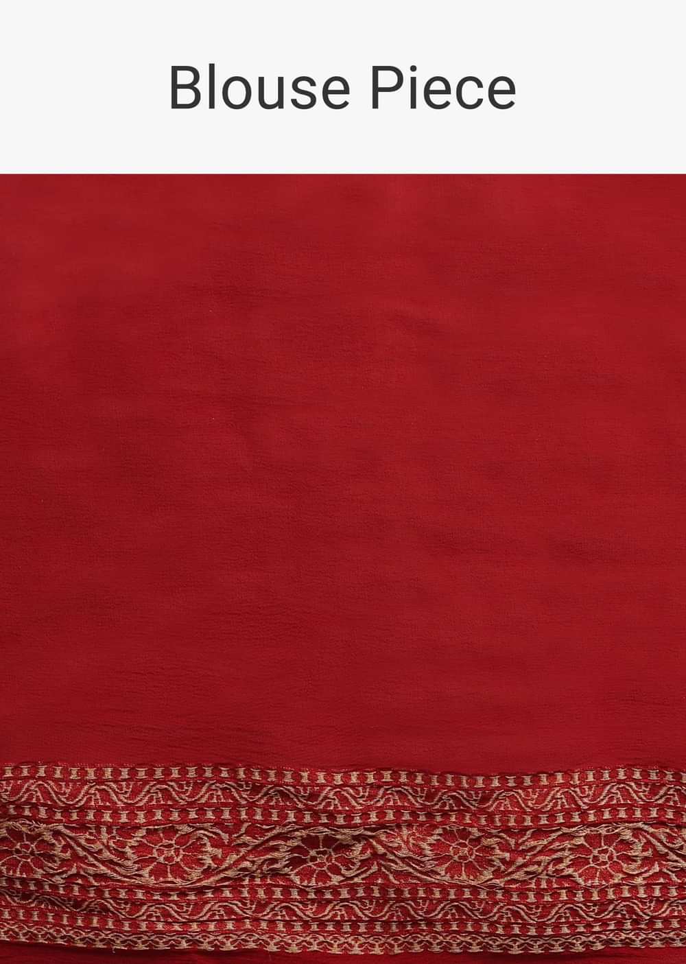 Cherry Red Saree In Georgette With Jaal Work In Golden Zari