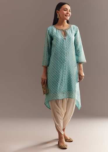 Sky Blue Bandhani Embroidered Kurta Dhoti
