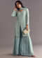 Sky Blue Chinon Kurta Dupatta Set With Moti And Cutdana Work