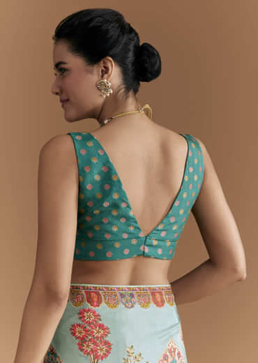 Sky Blue Dola Silk Saree With Madhubani Weave And Embroidery