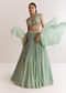 Sky Blue French Tissue Choli Set With Cutdana Moti And Beads