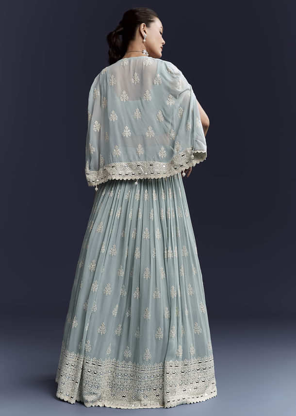 Sky Blue Georgette Bridesmaid Lehenga With Sequins And Thread Embroidery Sky Blue Georgette Bridesmaid Lehenga With Sequins And Thread Embroidery