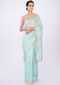 Sky blue linen saree in floral jaal embroidery only on kalki