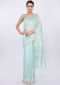 Sky blue linen saree in sequins and cut dana embroidery only on Kalki