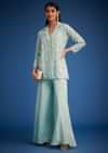 Sky Blue Tissue Embroidered Jacket Palazzo Set
