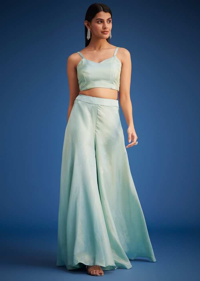Sky Blue Tissue Embroidered Jacket Palazzo Set
