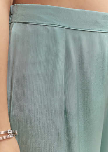 Sky Blue Chinon Sharara Suit With Moti And Beads Work