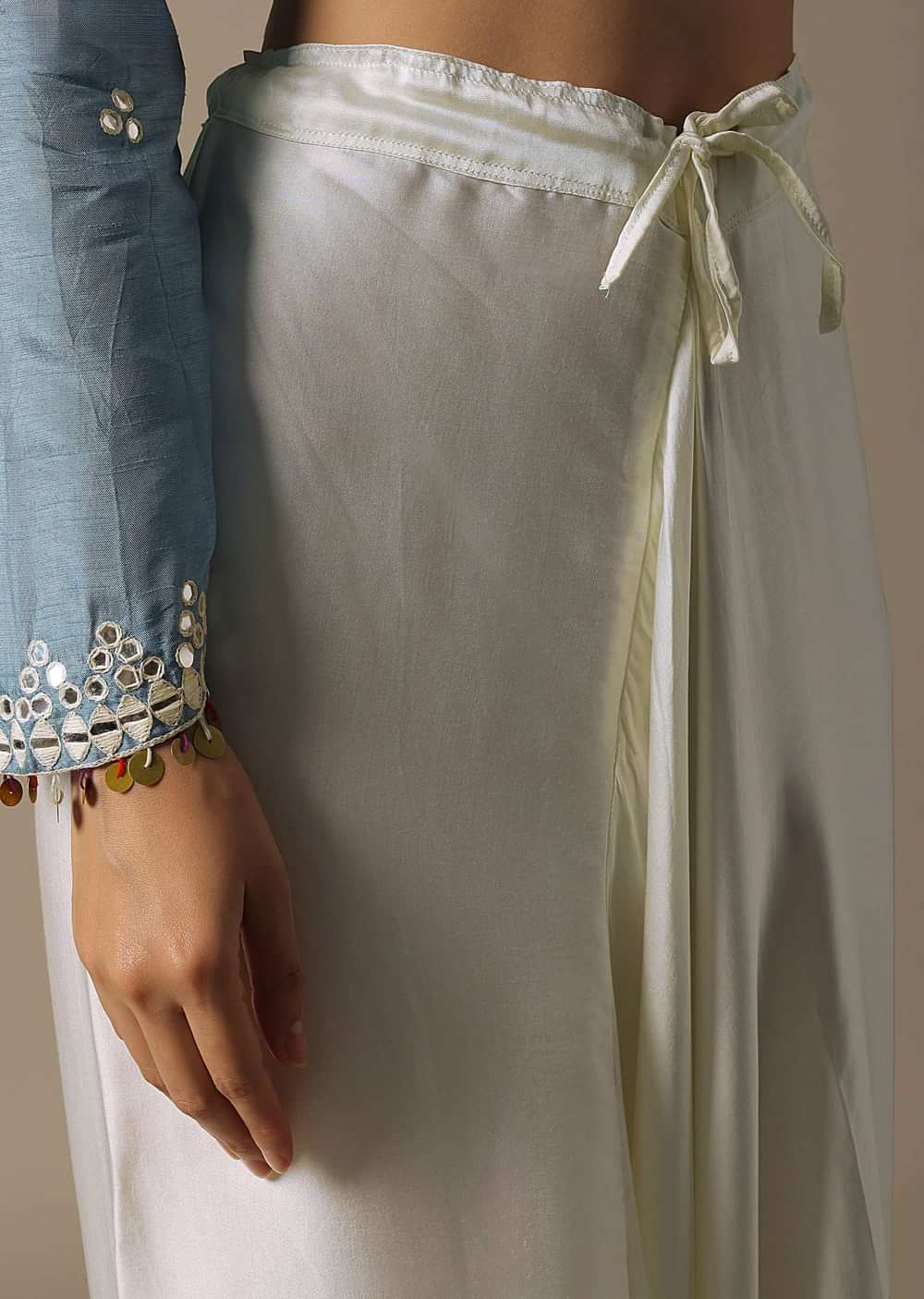 Sky Blue Dhoti Set With Mirror Work