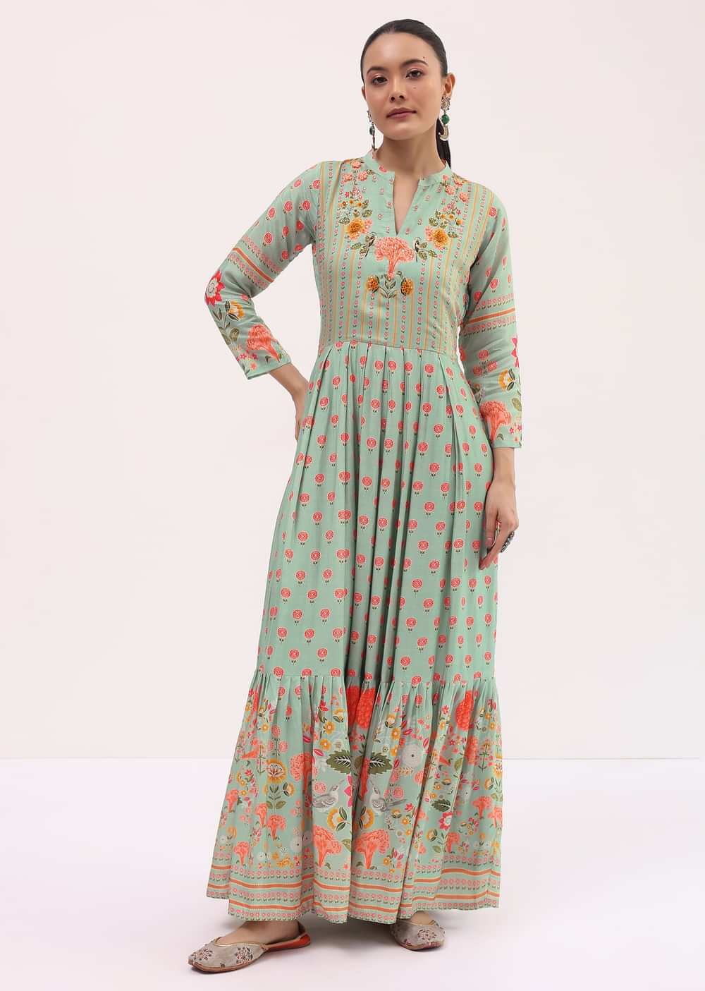 Sky Blue Embroidered Silk Long Kurti