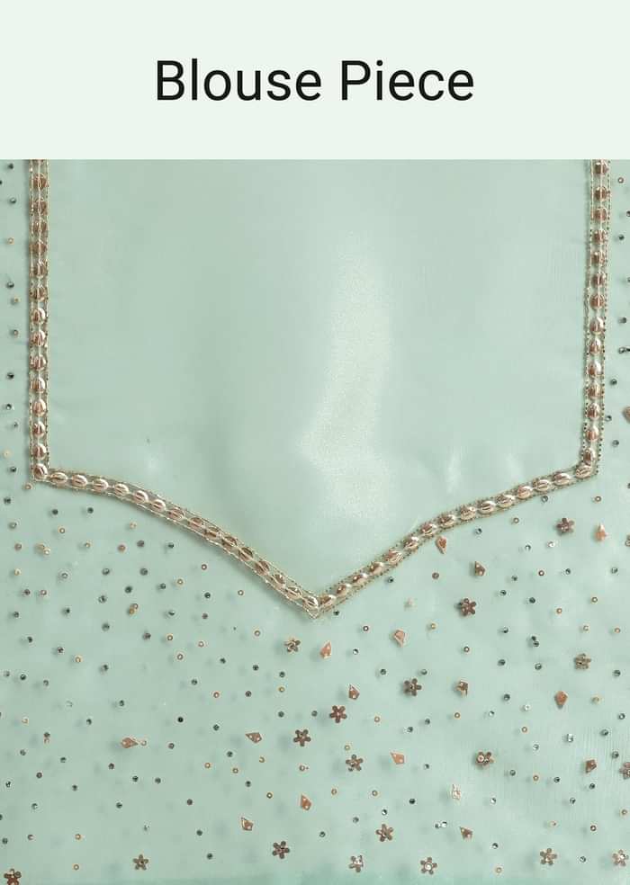 Sky Blue Embroidered Tissue Saree With Unstitched Blouse