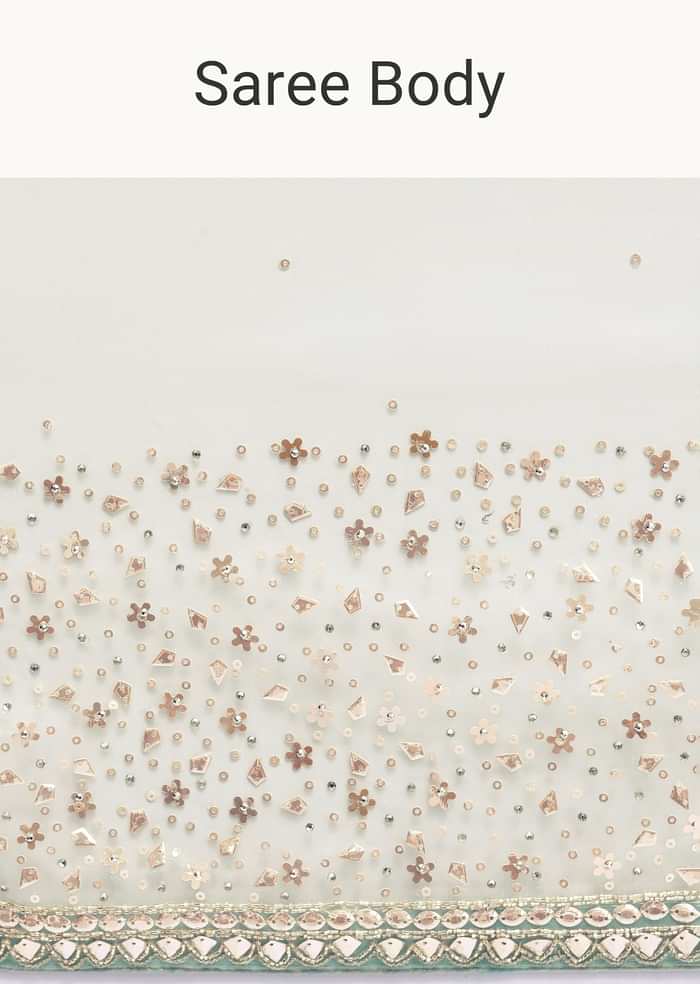 Sky Blue Embroidered Tissue Saree With Unstitched Blouse