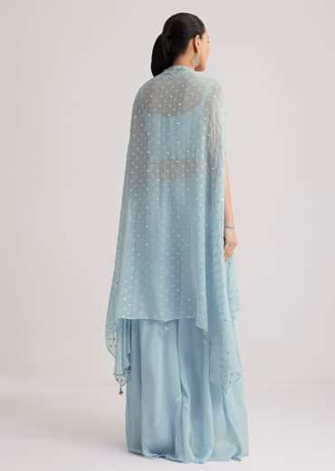 Sky Blue Georgette Palazzo Set With Embroidered Cape