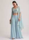 Sky Blue Georgette Palazzo Set With Embroidered Cape